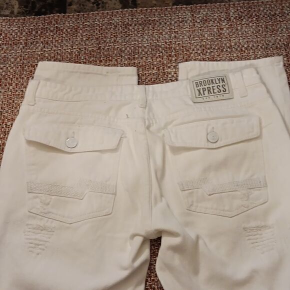 Men's Skinny Distressed Brooklyn Xpress White Jeans 34x34 Great Pre-Owned Condit - Picture 4 of 6